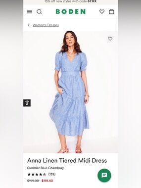 Boden Anna Linen Tiered Midi Dress